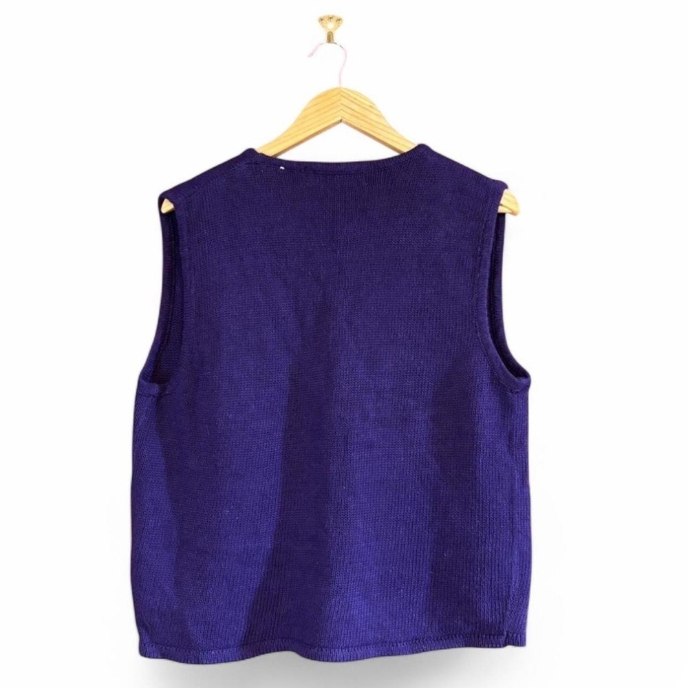 VTG Karen Scott Womens Medium Cottagecore Sweater Vest Embroidered Floral Purple - Picture 3 of 4